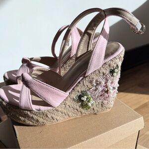 Pink Floral Wedge Sandals